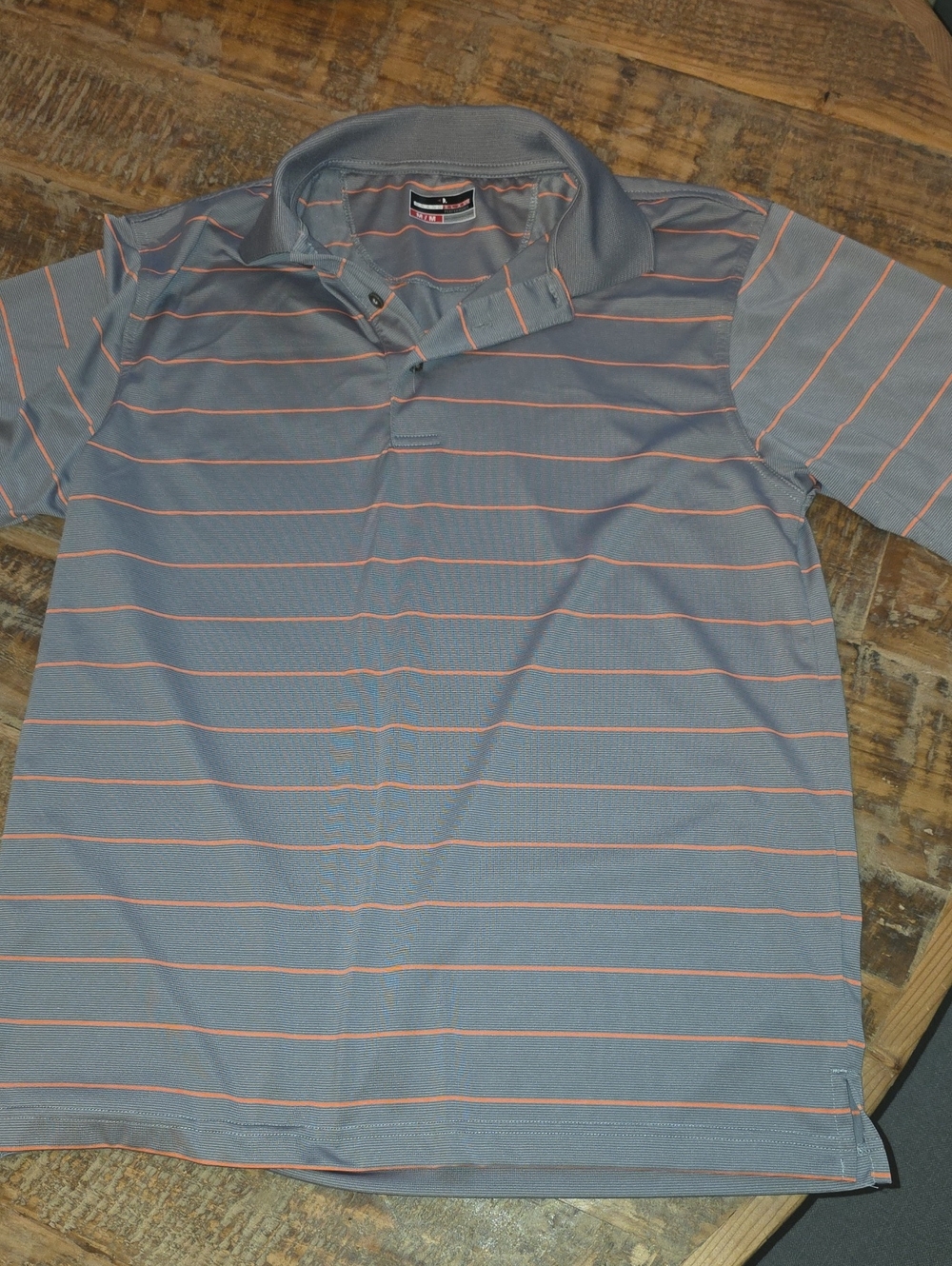 Grand Slam Grey Polo with Coral Stripe Detail